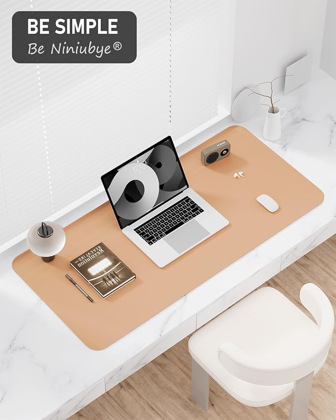 Desk Pad, 23.6" x 13.8" PU Leather Non-Slip Desk Mat Large Mouse Pad for Desktop, Waterproof Laptop Computer Writing Mat for Office, Home, Work, Gaming, Lead Yellow