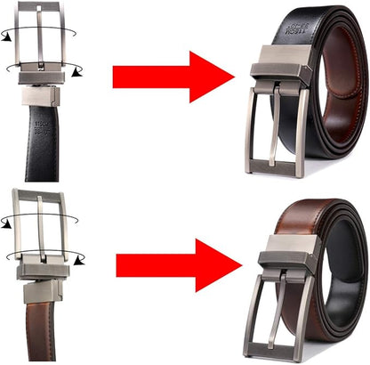 Belts for Men Reversible Leather 1.25” Waist Strap Fashion Dress Buckle Beltox