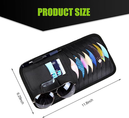 Car Sun Visor CD Bag, Multi-Function Multi-Pocket Leather CD Storage Holder with Sunglasses Pen Space, One-Hand Grab and Go Portable Organizer, Universal for Cars Accessory, Black