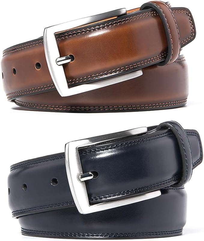Mens Genuine Leather Dress Belt for Men, Handmade, 100% Cow Leather,Classic Casual and Business Belt Prong Buckle