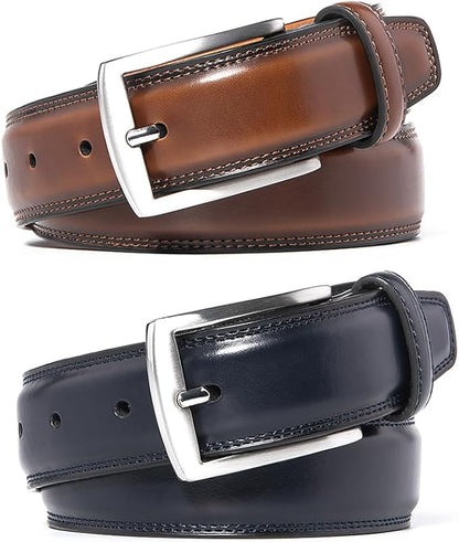 Mens Genuine Leather Dress Belt for Men, Handmade, 100% Cow Leather,Classic Casual and Business Belt Prong Buckle