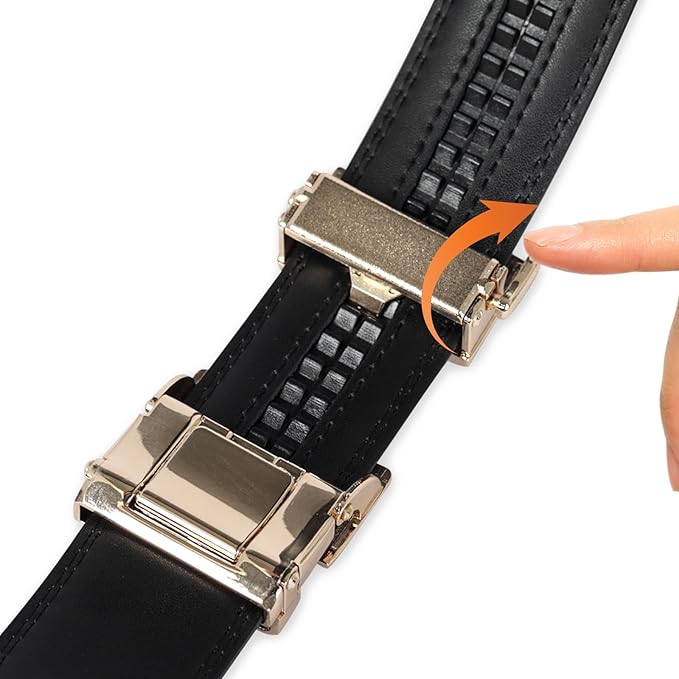 Aurolran Men&Womens Leather Dress Belt Business Automatic Buckle Belt Color-Black Silver Gold