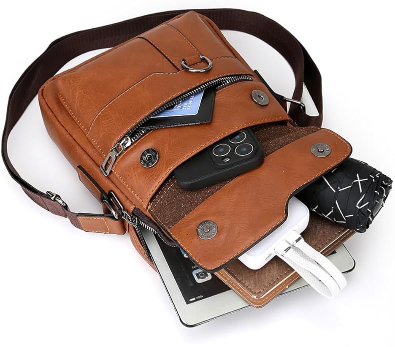 Shoulder Bag for Men Crossbody Bags Leather Sling Bag Messenger Bags with Multiple Pockets Business Outdoor
