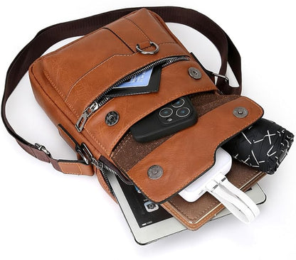 Shoulder Bag for Men Crossbody Bags Leather Sling Bag Messenger Bags with Multiple Pockets Business Outdoor