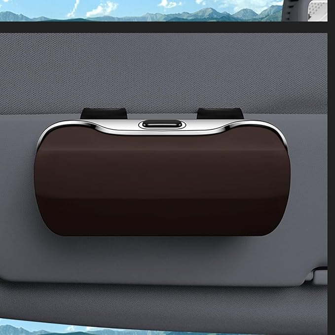 zipelo Sunglasses Holder for Car Sun Visor, Protective Automotive Eyeglasses Storage Case Hanger, Soft Vehicle Interior Glasses Organizer Box Accessories, Universal for SUV Sedan Truck (Brown)