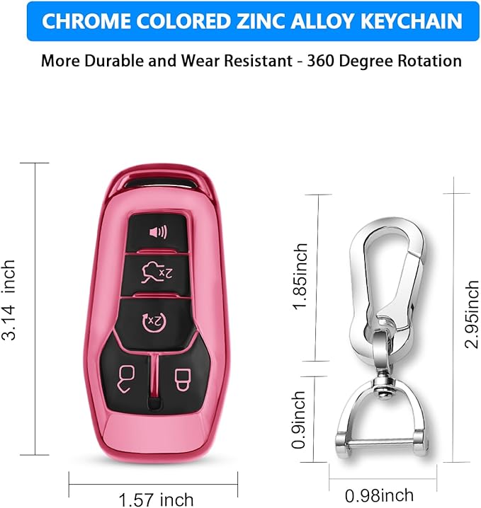QBUC Ford Key Fob Cover with Keychain, Shell Compatible with Ford Explorer, F150, Lincoln MKC, MKX, MKZ, Fusion, Mustang, Edge Remote Vehicle Accessories (Pink)