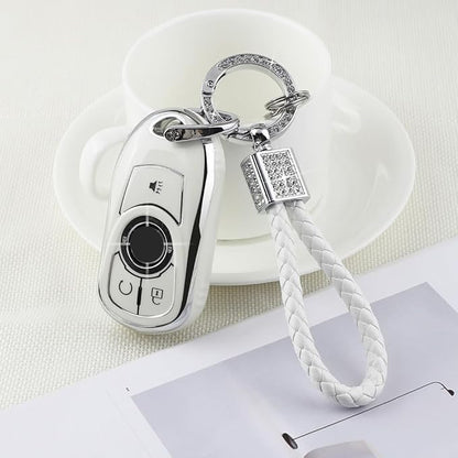 PIFOOG Accessories for Buick Regal Encore GX Key Fob Cover 5 Buttons Soft TPU Keys Shell Case Glittering Car Keychain Full Protector Girl Women Men Crystal White Silver