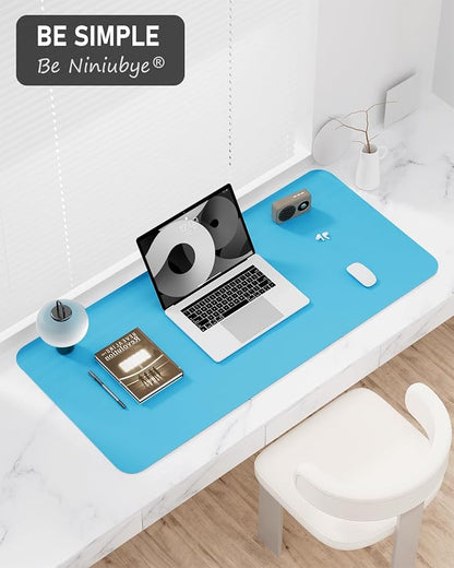 Desk Pad, 30" x 14" PU Leather Non-Slip Desk Mat Large Mouse Pad for Desktop, Waterproof Laptop Computer Writing Mat for Office, Home, Work, Gaming, Aqua Blue