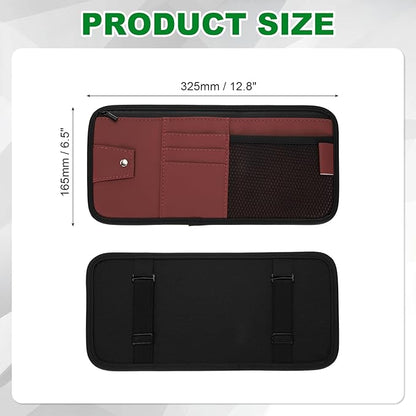 PATIKIL 1 Pcs Car Sun Visor Organizer, 12.8 x 6.5 Inch PU Leather Vehicle Storage Pouch Holder for Sunglasses Card Pen Driver License Car Accessories, Red