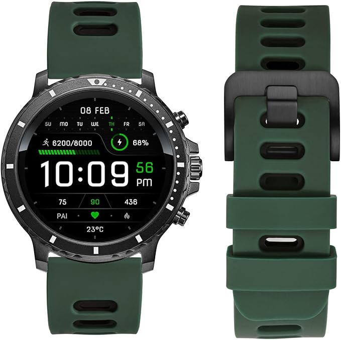 WOCCI 20mm Bicolor Watch Band, Silicone Rubber, Quick Release Replacement Strap for Men and Women, Black Stainless Steel Buckle (Green-Black)