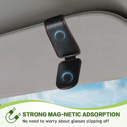 Sunglass Holder for Car, Sunglasses Clip for Car Visor, Magnetic Leather Vehicle Eyeglass Hanger Clip, Auto Ticket Card Glasses Organizer Clamp Accessories for SUV Sedan (Carbon Fiber)