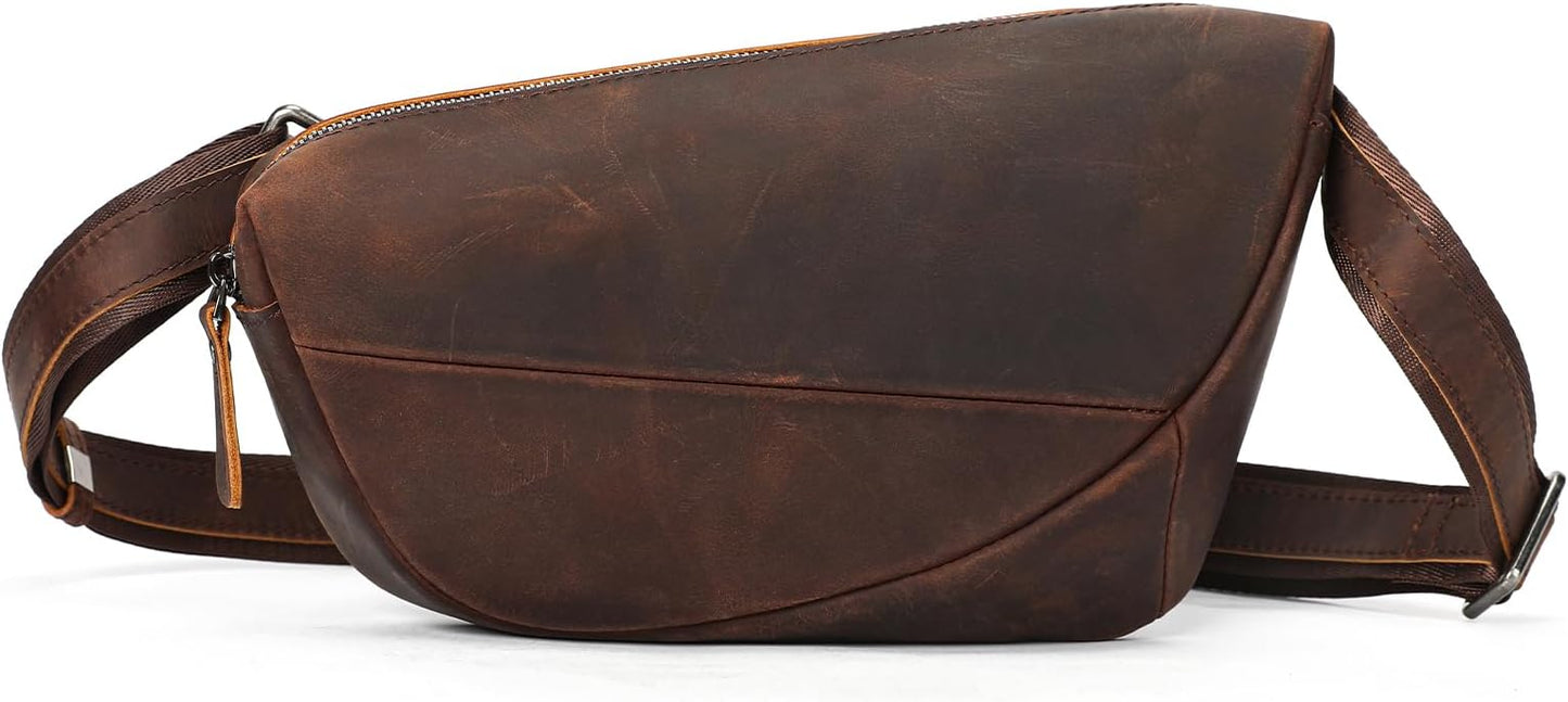 NIUCUNZH Genuine Leather Mens Sling Bag for Women Vintage Small Crossbody Bags Purse for Hiking Travel Chest Daypack