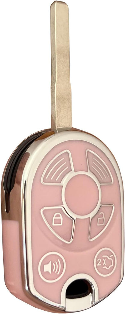 Keyless Entry Systems Key for Ford Key Fob Cover Shell with Keychain Fit for Ford Transit Mustang Fusion Lincoln Mercury Smart Key (4Buttons Silver-Pink)