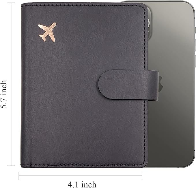 Deziliao Unisex Faux Leather Passport and Vaccine Card Holder, Black, Slim, Waterproof, Lightweight, RFID Blocking
