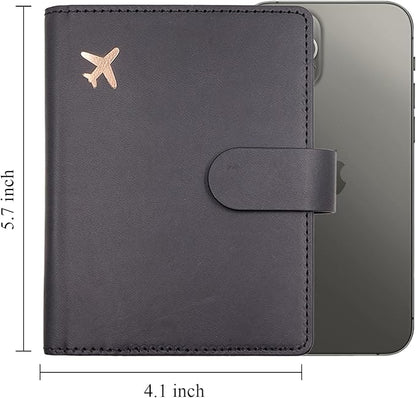 Deziliao Unisex Faux Leather Passport and Vaccine Card Holder, Black, Slim, Waterproof, Lightweight, RFID Blocking