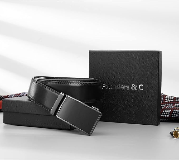 Founders & C Men's Ratchet Belt 1 3/8",Leather Dress Belt Adjustable with Click Sliding Buckle Trim to Exact Fit