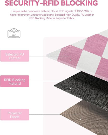 BOSTANTEN Small Wallet Checkered, Wristlet Wallets for Women RFID Detachable Dual Pouch Keychain Wristlet Wallet Cute Coin Purse, Pink and White