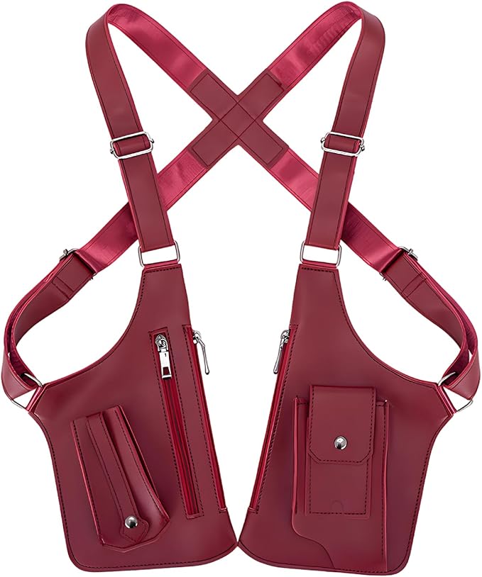 Double Shoulder Armpit Bag for Men, Anti-Theft Underarm Shoulder Holster Bag with Adjustable Strap, Hidden Phone Wallet Pocket for Travel & Daily Commute (Burgundy)