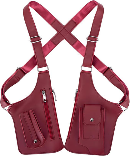 Double Shoulder Armpit Bag for Men, Anti-Theft Underarm Shoulder Holster Bag with Adjustable Strap, Hidden Phone Wallet Pocket for Travel & Daily Commute (Burgundy)