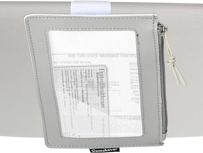 Registration & Insurance Card Document Holder for Visor, Carrying Case for High Road Registration and Insurance Pocket, Adjustable Visor Bag Drivers License Holder, Fit Most Car, SUV and Truck (Gray)