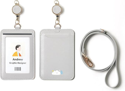 EKAX ID Badge Holder with Adjustable Lanyard & Retractable Badge Reel Clip, Double-Sided Card Holder for Office, Bus Pass, Student, Nurse, Police, Teacher-Puffy Cloud