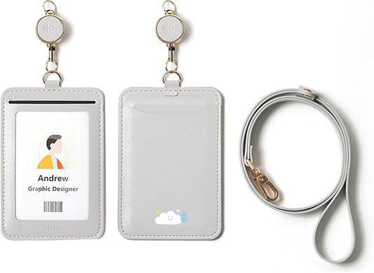 EKAX ID Badge Holder with Adjustable Lanyard & Retractable Badge Reel Clip, Double-Sided Card Holder for Office, Bus Pass, Student, Nurse, Police, Teacher-Puffy Cloud