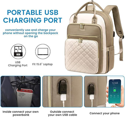 LOVEVOOK Laptop Backpack for Women, Water Resistant Travel Work Backpacks Purse Stylish College Business Teacher Nurse Computer Bag with USB Charging Port, Fits 15.6" Laptop