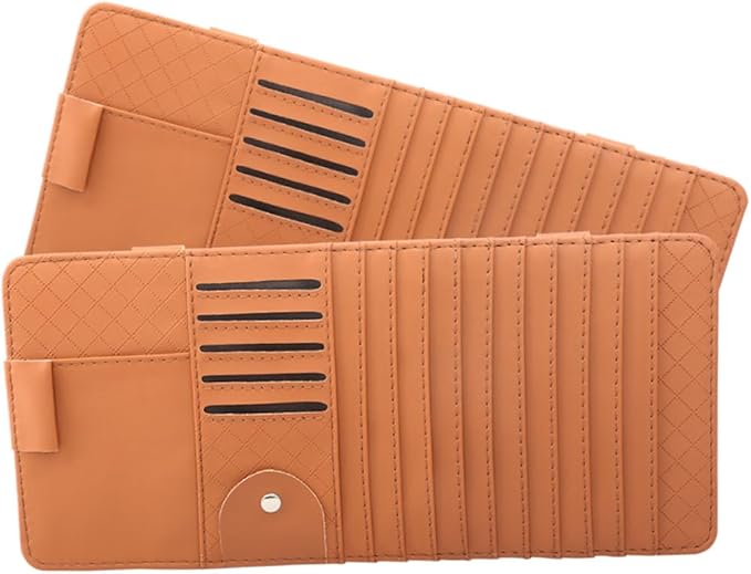 GLEAVI Multi-Functional Sun Visor Organizer Bag Leather Cd Holder for Car Stylish for Pens and Cards Convenient Storage for Vehicle Accessories
