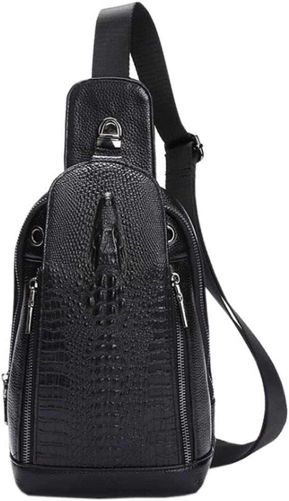 Hebetag Crocodile Genuine Leather Sling Chest Bag for Men&Women Travel Outdoor Hunting Hiking Camping Crossbody Shoulder Pack Pouch Backpack Daypack Black