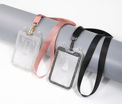2 Pack Lanyards for id Badges Bling ID Badge Holder with Lanyard for Office, School, Cruise Cards,Travel (Transparent Black and White)
