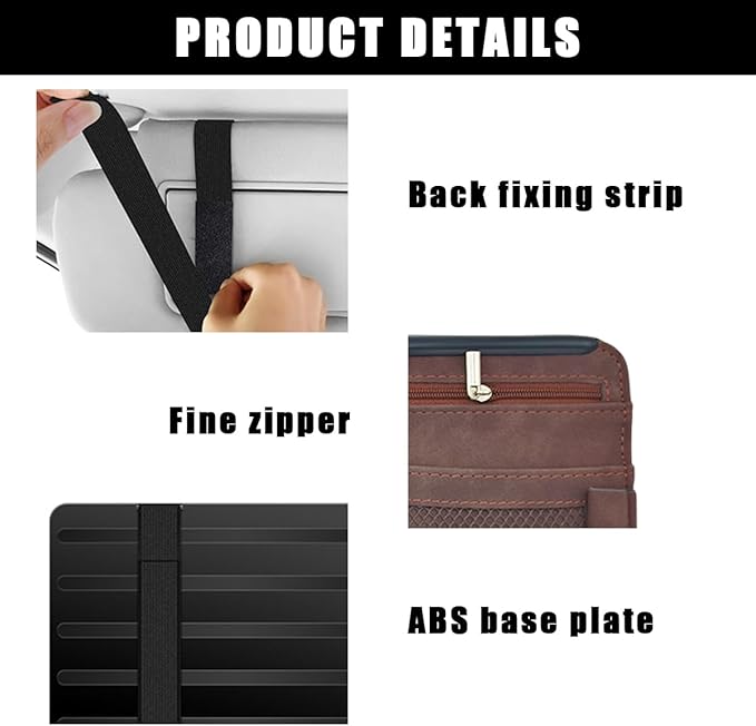 Yourkar Car Sun Visor Organizer, Soft Leather Surface Eyeglasses Note Card Holder Car Storage Bag, Scratch-Resistant Waterproof Auto Sunshade Organizer Bag, Car Accessories (Brown)