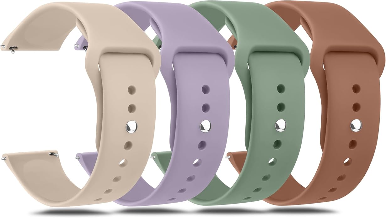 Amzpas 20mm 22mm Watch Bands Quick Release Watch Straps, 4 Pack Soft Silicone Replacement Sport Watch Wristbands for Women Men