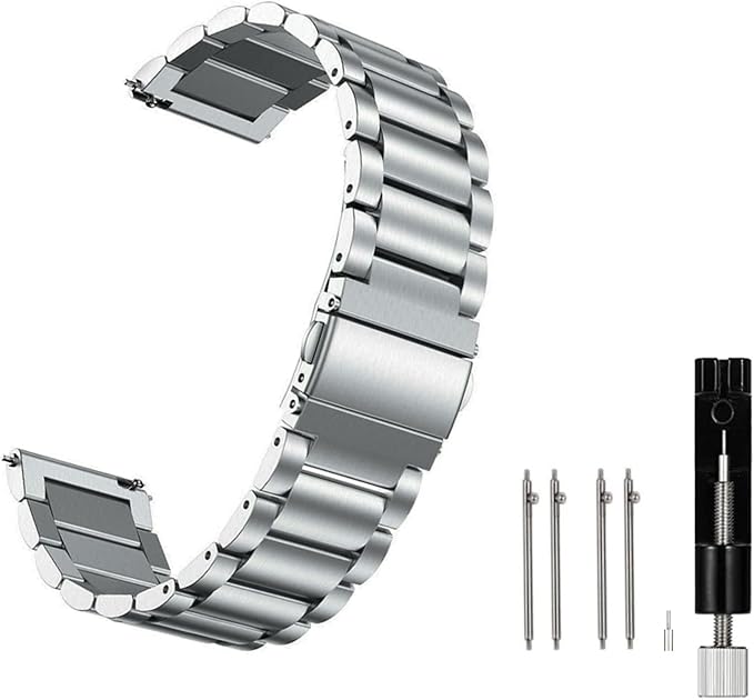Moran Stainless Steel Watch Band Quick Release Replacement Metal Strap 20mm 22mm for Men Women (Silver+Folding Clasp, 20mm)