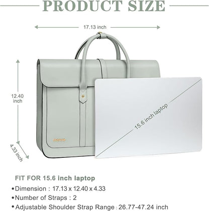 MOSISO Laptop Bag for Women, 17 inch PU Leather Laptop Shoulder Bags Convertible Backpack, 17.3 inch Messenger Bags Casual Handbag Work Briefcase Travel Computer Bag with Bowknot, Sage Green