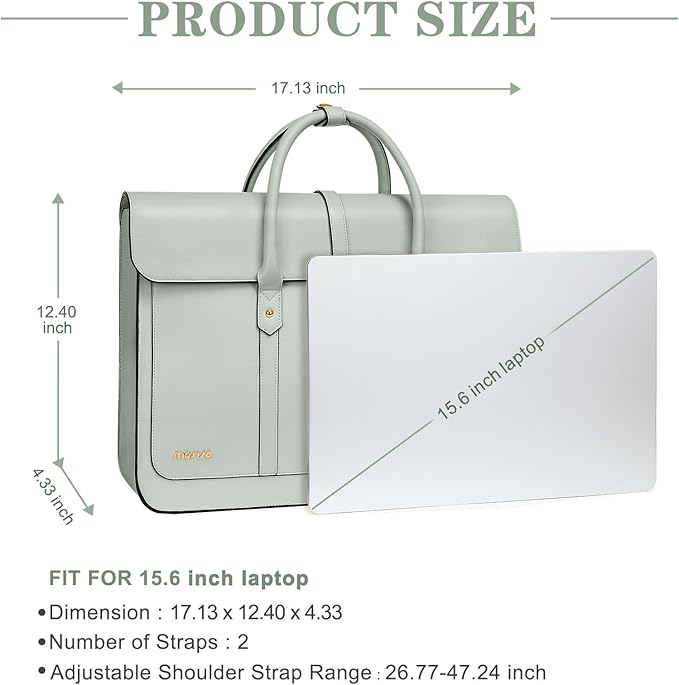 MOSISO Laptop Bag for Women, 15-15.6 inch PU Leather Laptop Shoulder Bags Convertible Backpack, 16 inch Messenger Bags Casual Handbag Work Briefcase Travel Computer Bag with Bowknot, Sage Green
