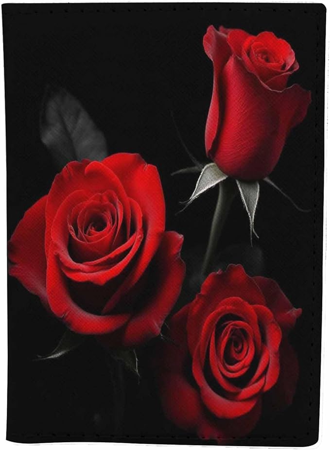 Rose Passport Holder for Travel Red Rose and Black Leaves PU Leather Passport Cover Wallet Cute Passport Card Holder for Women and Men