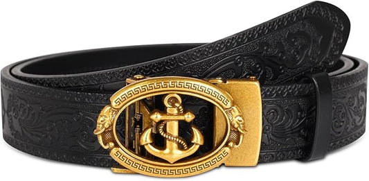 Aurolran Men&Womens Leather Dress Belt Business Automatic Buckle Belt Color-Black Silver Gold