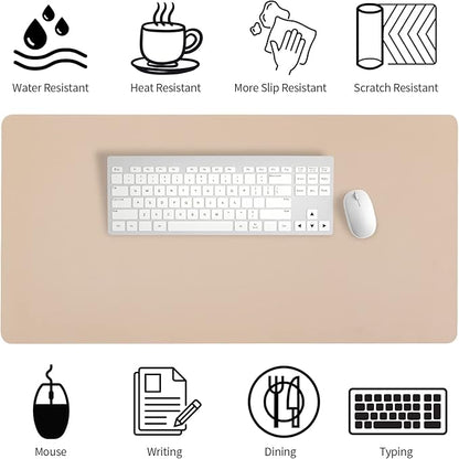 Leather Desk Pad, Large Mouse Pad, Leather Desk Blotter, Non-Slip Desk Pad Protector, Office Desk Pad, Waterproof Desk Mat for Home Office and Decor - Beige (35.4×15.7 Inches)
