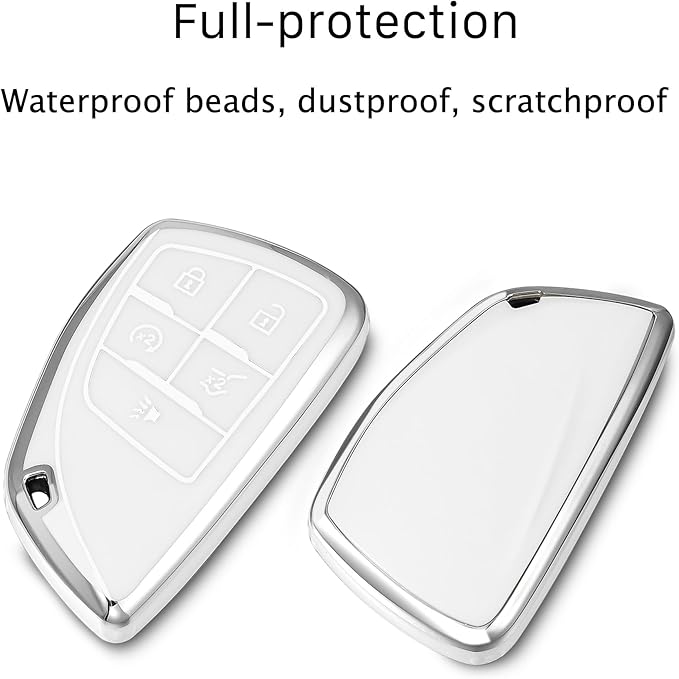 for Chevrolet Key fob Cover TPU Protective Key case,Compatible with 2023 2024 2025 GMC Silverado 1500 Sierra,2500HD 3500HD, Silicone ect Remote Smart Key (Silver White)
