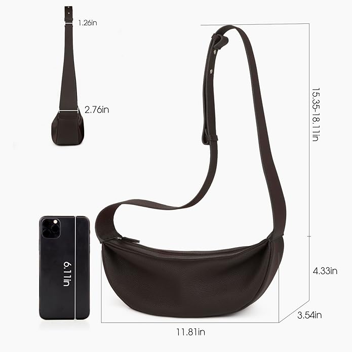 DONNAIN Genuine Leather Sling Bags Crossbody Women, Minimalist Style Casual Chest Bags with Wide Strap