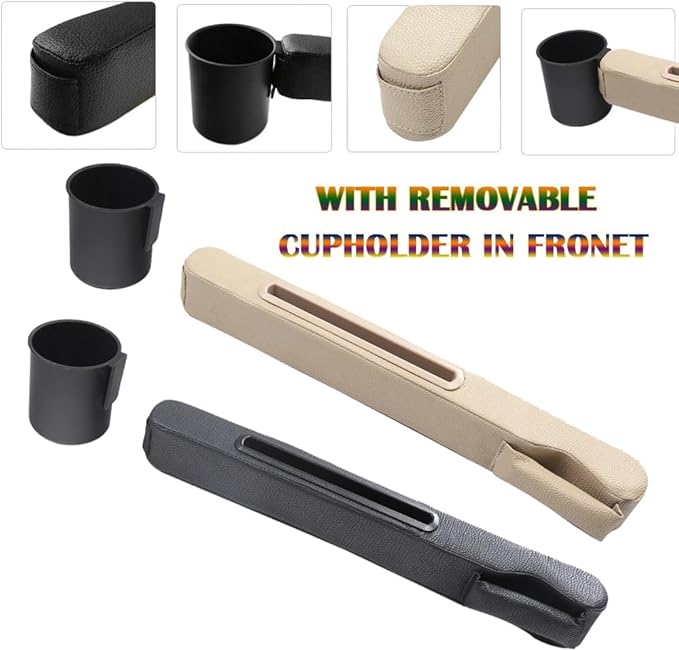 Car Seat Gap Filler 2 Pack,Car Seat Gap Filler Organizer,Car Seat Gap Plug with Storage Slot,3 in 1 Car Seat Gap Filler with Cup Holder,Prevent Small Items from Falling(Black)