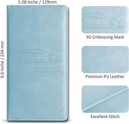 Car Accessories Registration and Insurance Holder,Leather Essential Card Magnetic Shut Vehicle Glove Box Organizer Case for Auto Driver License Document Truck Motorcycle Boat Men Women-Blue