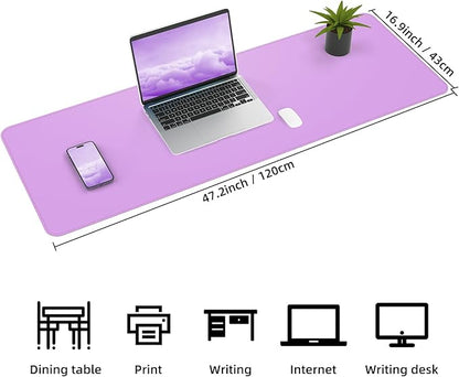 Leather Desk pad Protector, Large Desk mat with Natural Cork & PU Leather,Mouse pad,Non-Slip Office Desk Mat,Waterproof Desk Writing Pad for Office and Home (47in*17in, Purple)