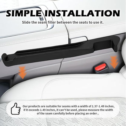 2PCS Car Seat Gap Filler Organizer,3 in 1 Car Seat Side Gap Filler with Hook for Avoiding Dropped Items,Universal No Drop Seats Guard for Filling Gaps 1.37-1.49 Inch Wide (Black)