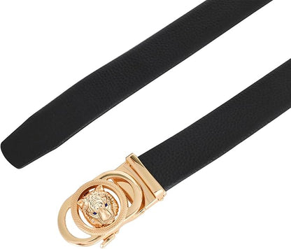 Aurolran Men&Womens Leather Dress Belt Business Automatic Buckle Belt Color-Black Silver Gold