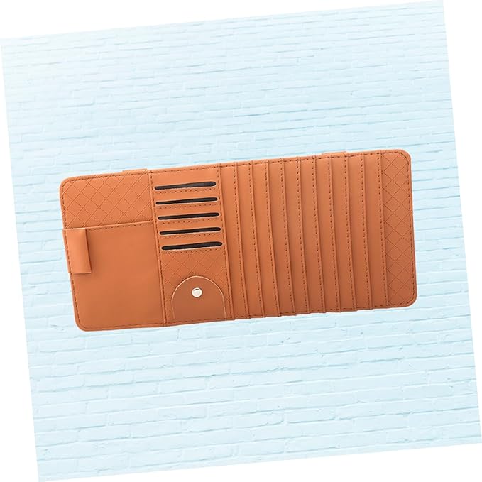 Mikinona Multi-Functional Sun Visor Storage Organizer Bag Stylish Leather Cd Holder for Car Convenient Accessory for Pens Cards and More Brown