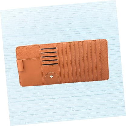Mikinona Multi-Functional Sun Visor Storage Organizer Bag Stylish Leather Cd Holder for Car Convenient Accessory for Pens Cards and More Brown