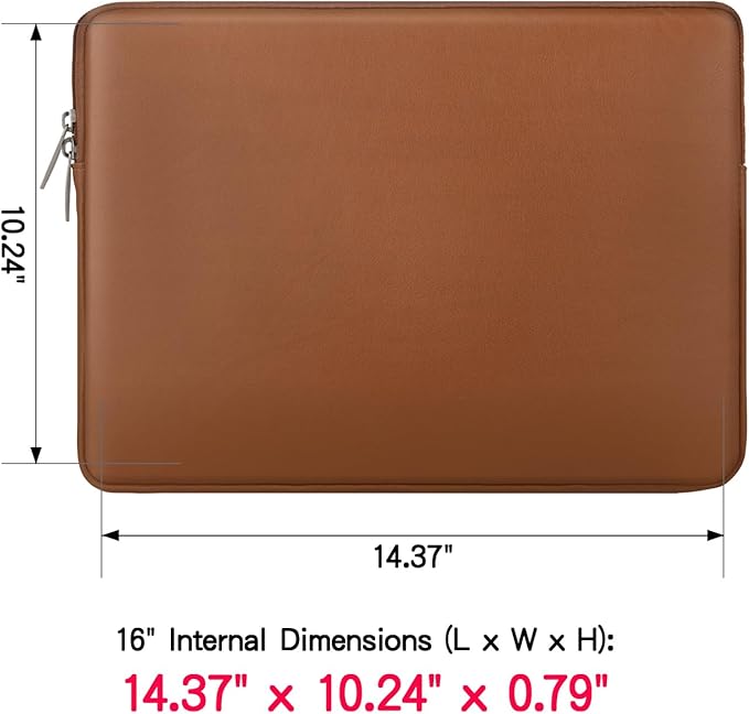 RAINYEAR 16 Inch Laptop Sleeve Soft PU Leather Case Protective Water Resistant Zipper Padded Cover Carrying Computer Bag Compatible with 16" MacBook Pro/Max M1 M2 M3 M4 M5(Brown)