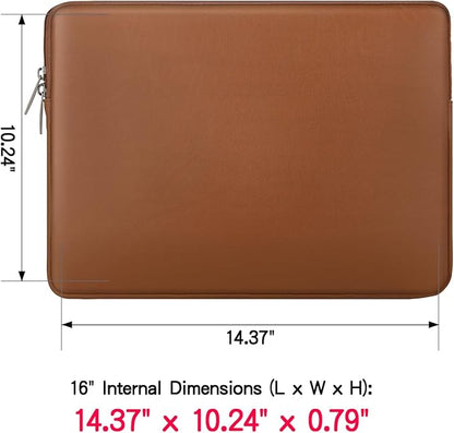 RAINYEAR 16 Inch Laptop Sleeve Soft PU Leather Case Protective Water Resistant Zipper Padded Cover Carrying Computer Bag Compatible with 16" MacBook Pro/Max M1 M2 M3 M4 M5(Brown)