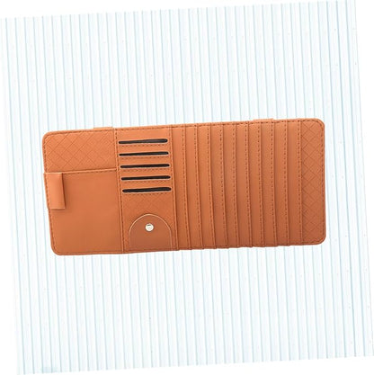 GLEAVI Multi-Functional Sun Visor Organizer Bag Leather Cd Holder for Car Stylish for Pens and Cards Convenient Storage for Vehicle Accessories